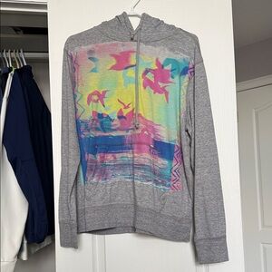 American Eagle Outfitters Gray Hoodie with Multicolor Pastel Graphic